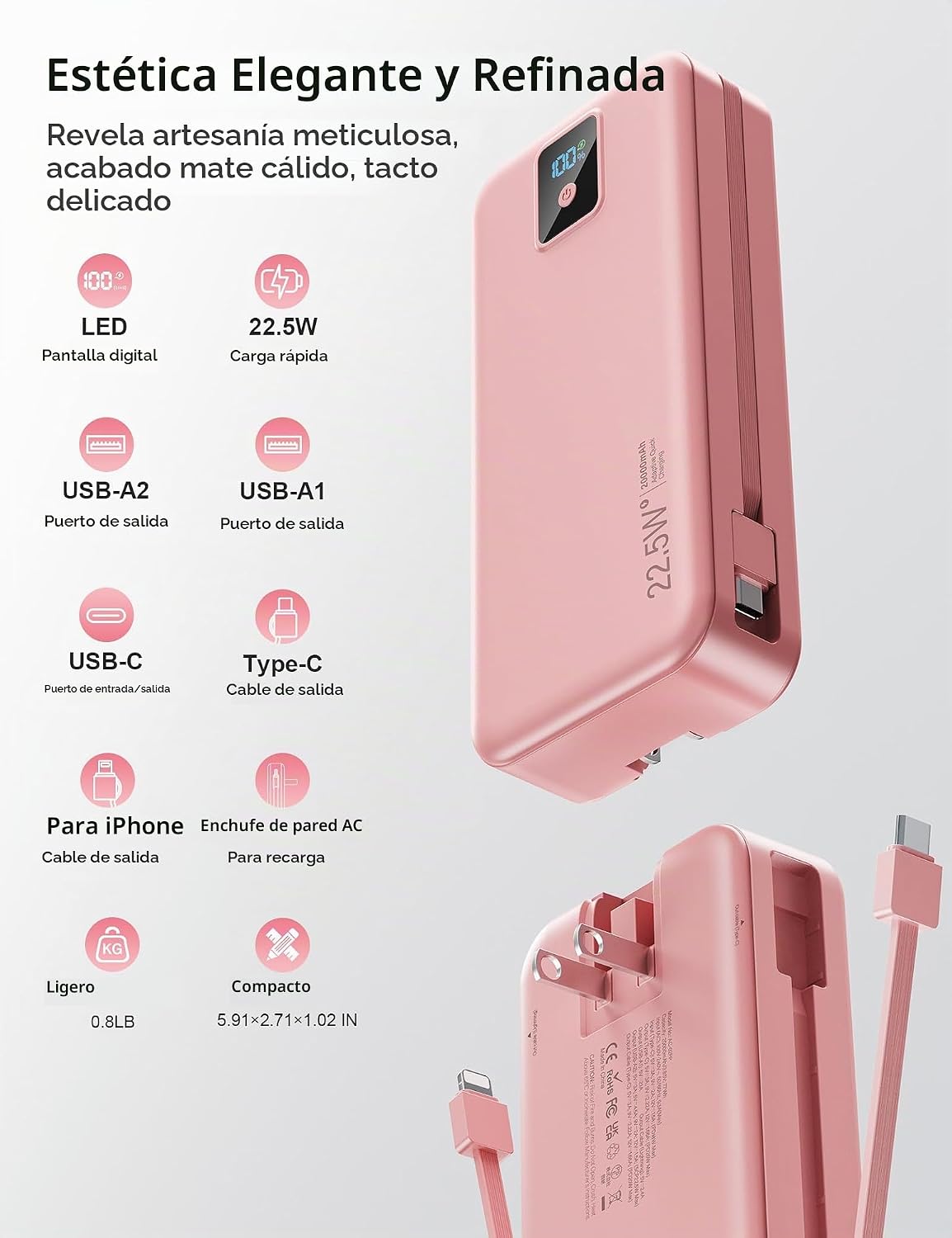 Cargador portátil, 20000 mAh 22.5 W, cargador de batería de carga r...