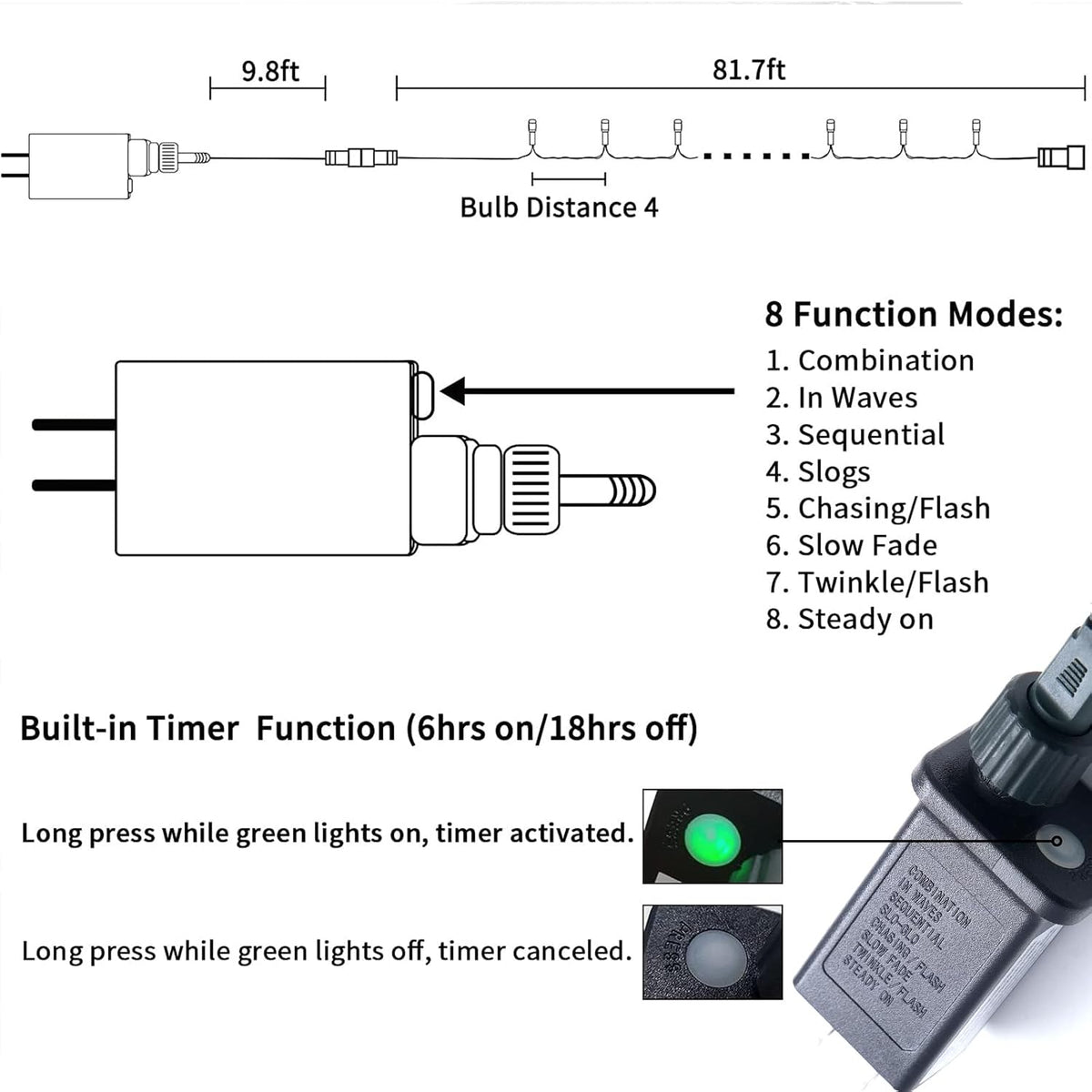 JMEXSUSS 250 luces LED de Navidad blancas cálidas impermeables para...