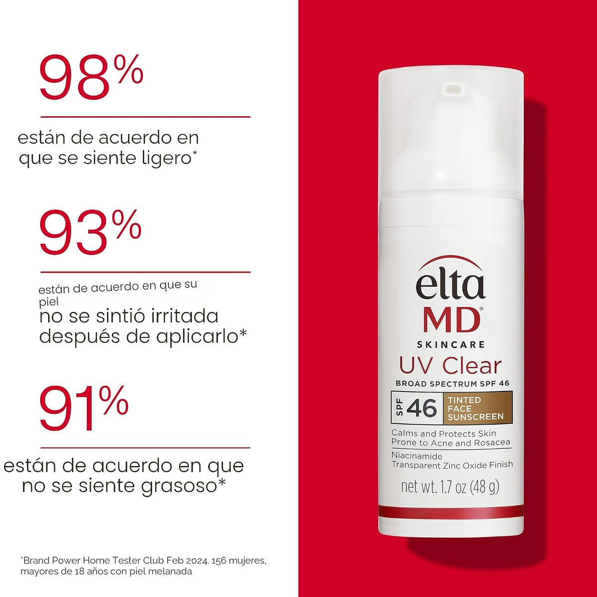 Protector solar facial transparente UV EltaMD con óxido de zinc, si...