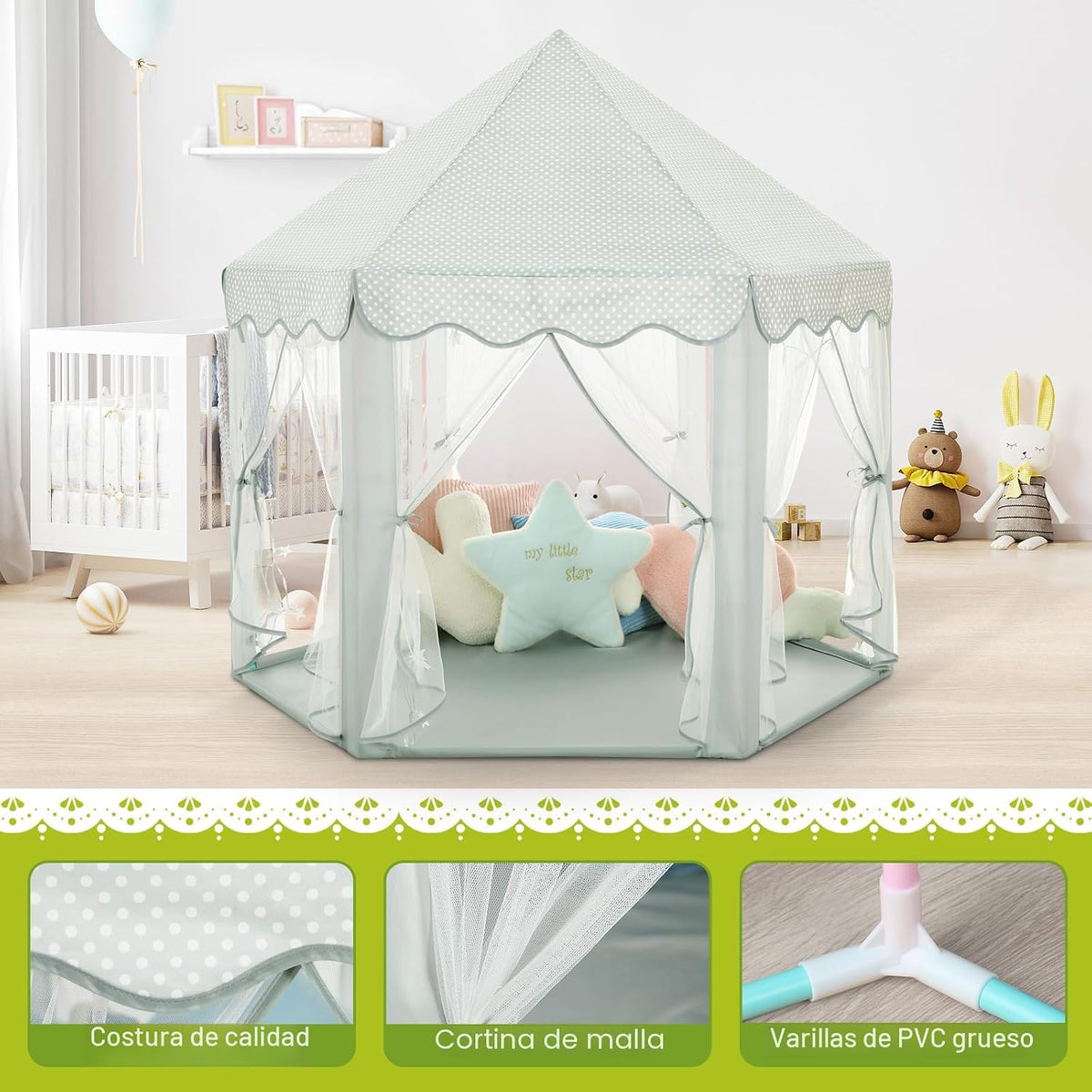 Monobeach - Tienda de princesa para niñas, castillo grande de celad...