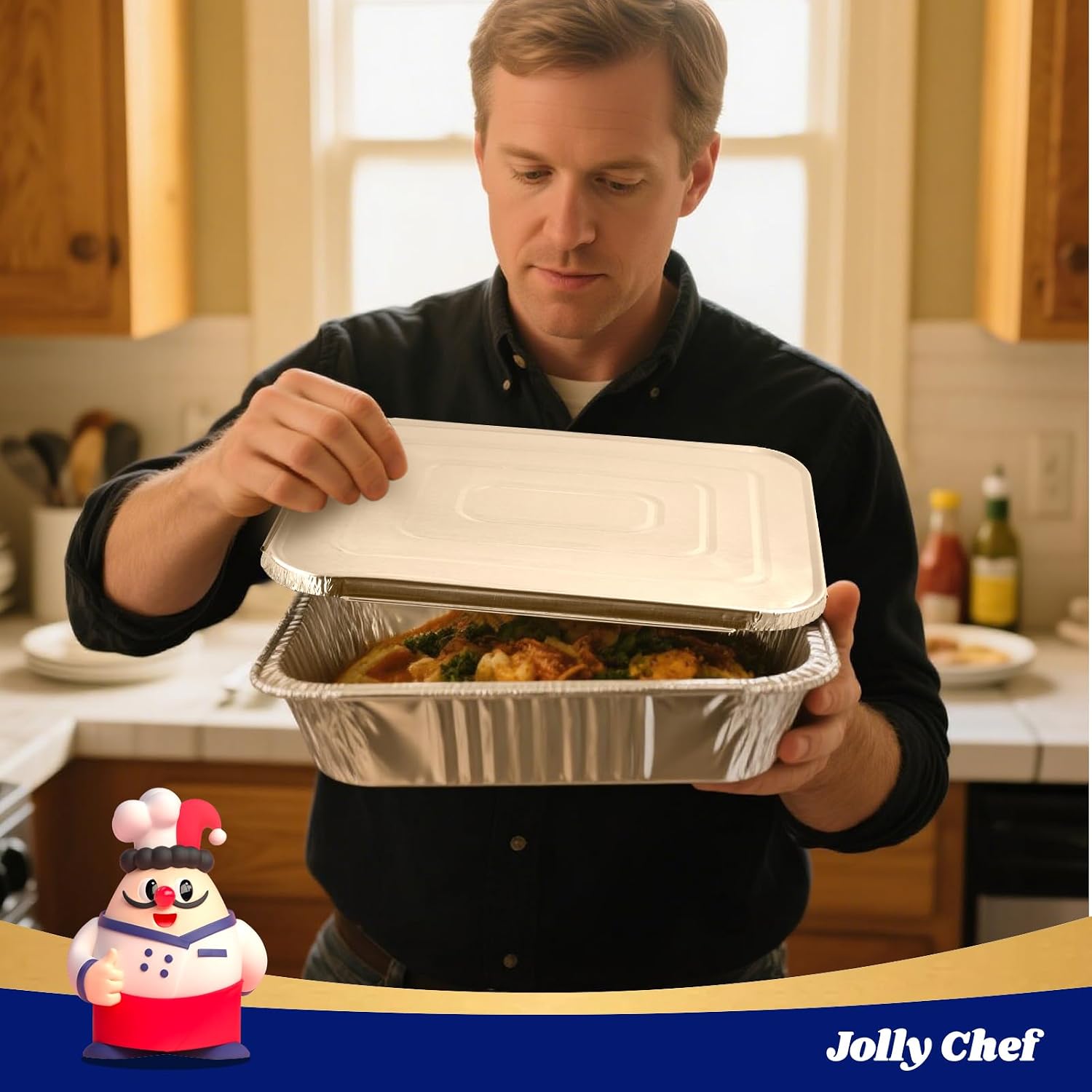 JOLLY CHEF Bandejas de aluminio de 9 x 13 con tapas (25 unidades) -...