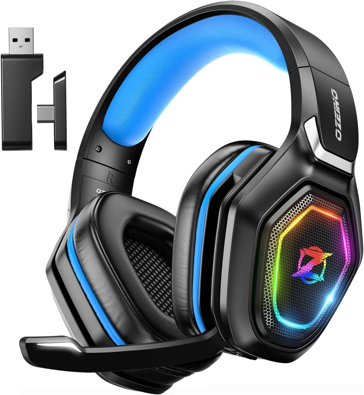 Ozeino Auriculares inalámbricos para juegos de 2.4 GHz con micrófon...