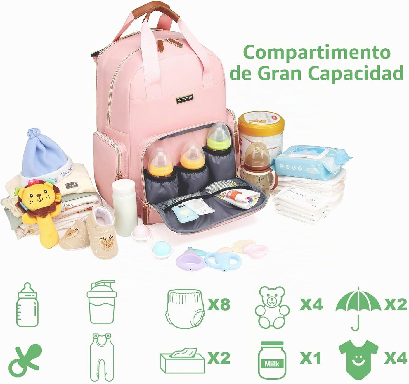 WITSTEP Mochila para pañales con cambiador, organizador de bolsas d...