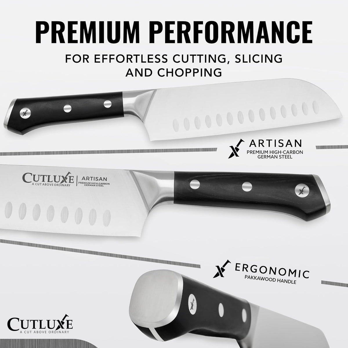 Cutluxe Juego de cuchillos de chef, juego de 3 cuchillos de chef pr...