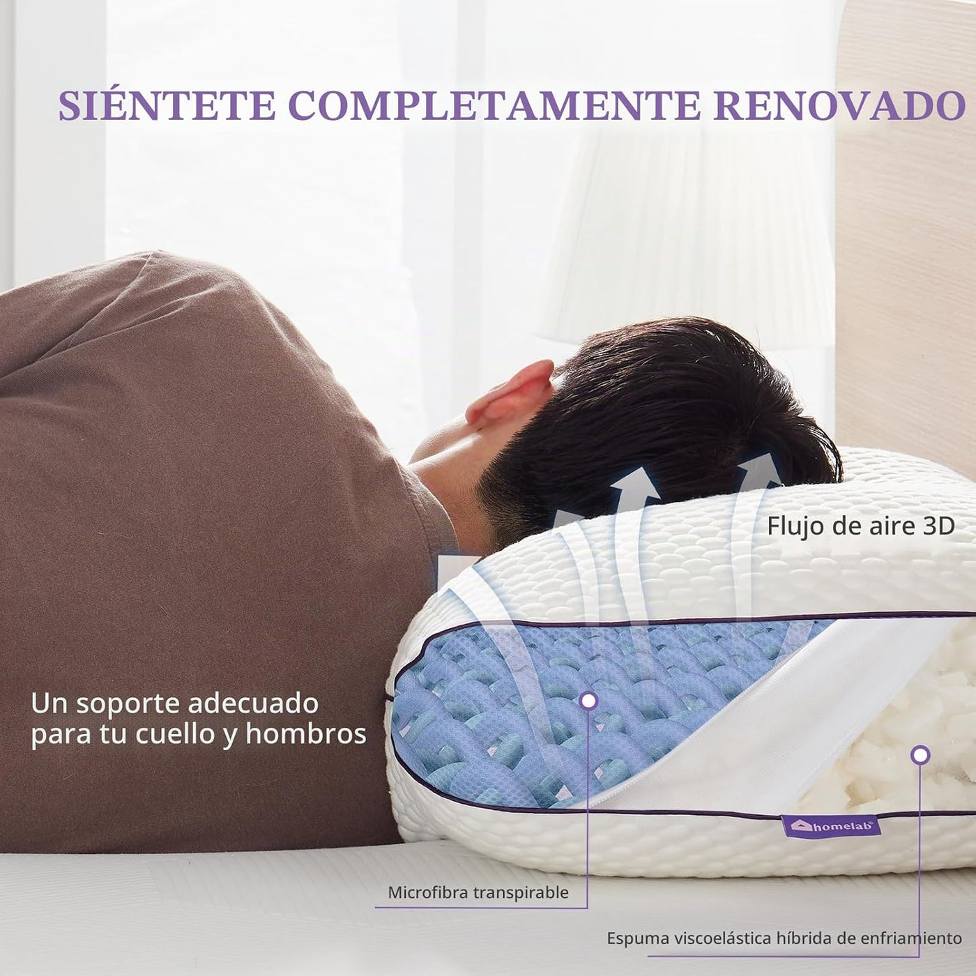 HOMELAB Almohada ajustable de espuma viscoelástica triturada tamaño...