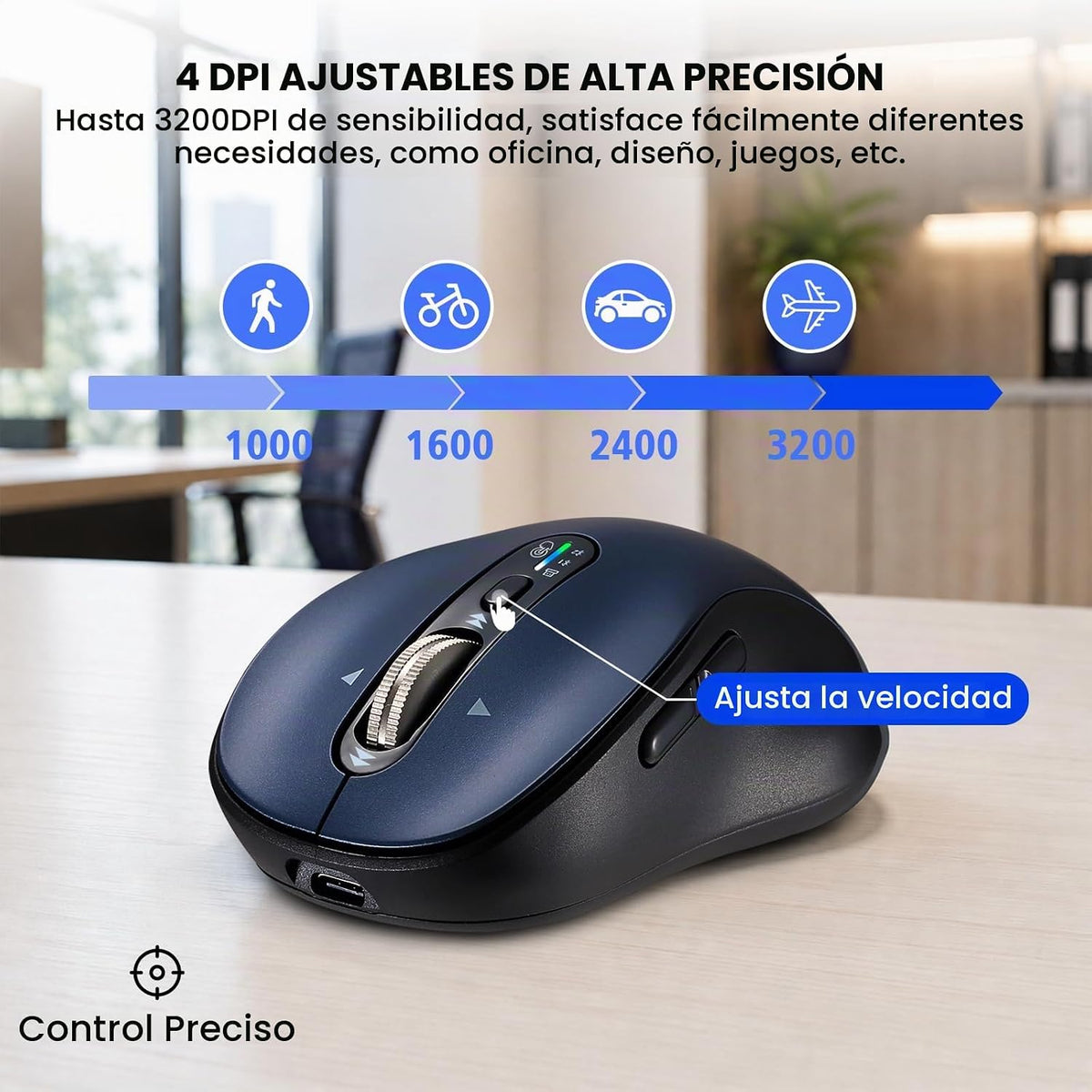 Ratón inalámbrico Bluetooth para portátil, USB+BT×2, carga USB-C, r...