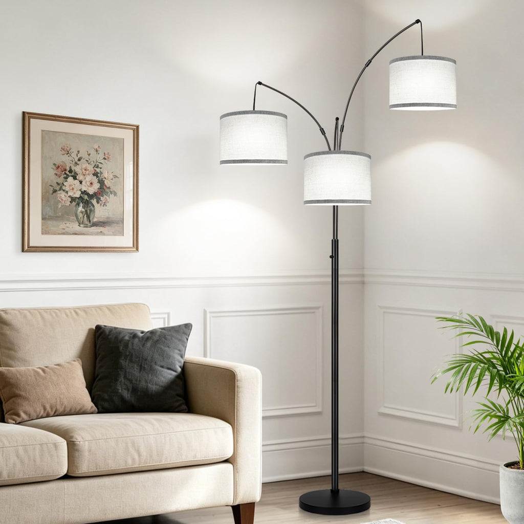 Lámpara de pie regulable, lámpara de pie de arco negro de 3 luces,...