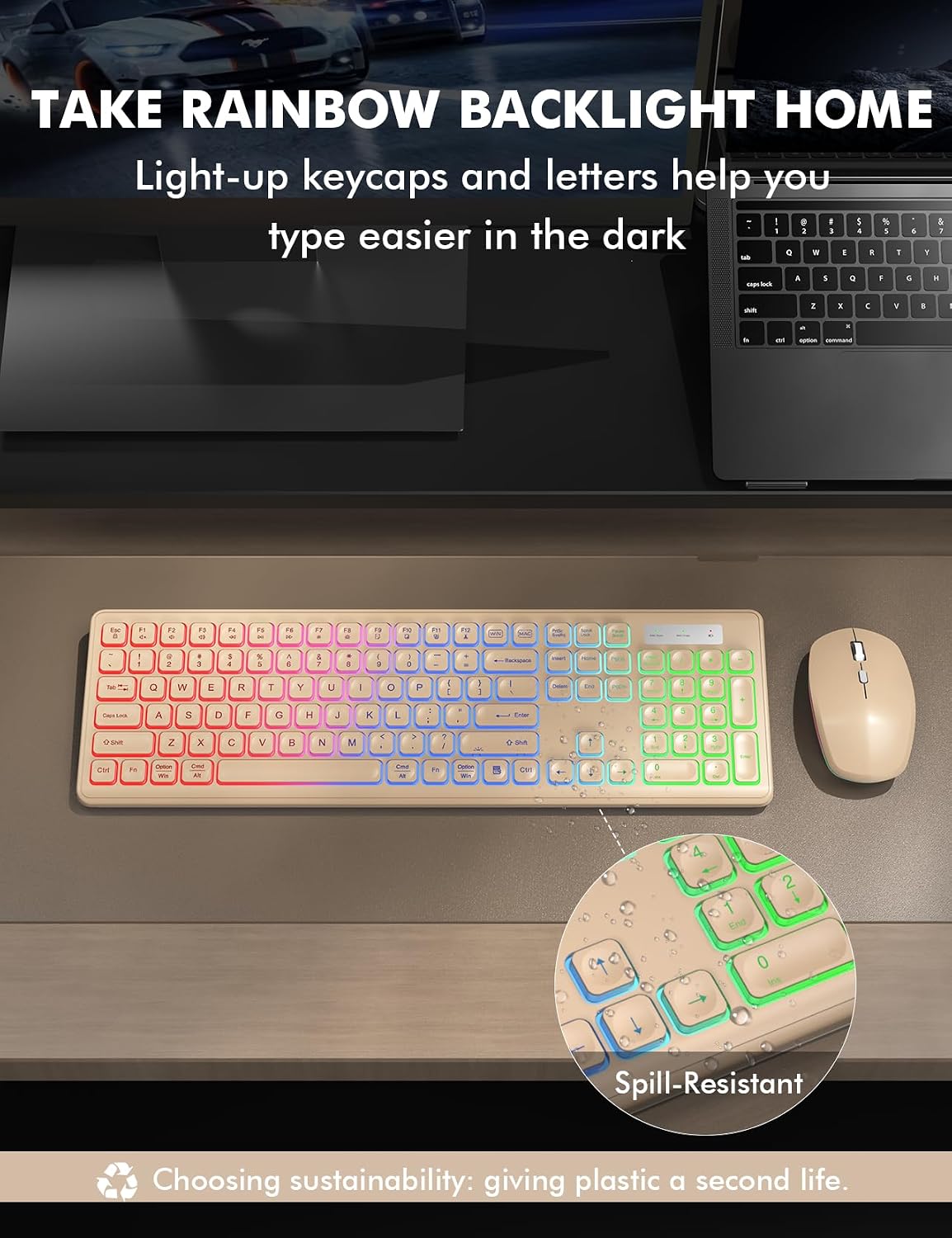 Combo de teclado y mouse inalámbricos con retroiluminación RGB, rec...