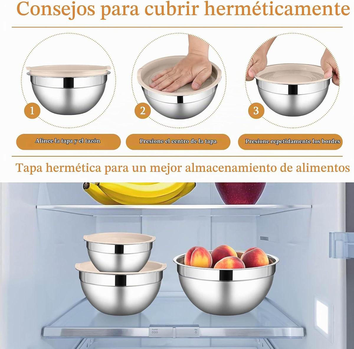 Juego de cuencos para mezclar con tapas herméticas LIANYU, 3 paquet...
