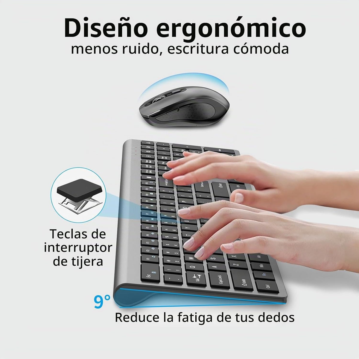 Combo inalámbrico del teclado y del ratón, teclado completo silenci...