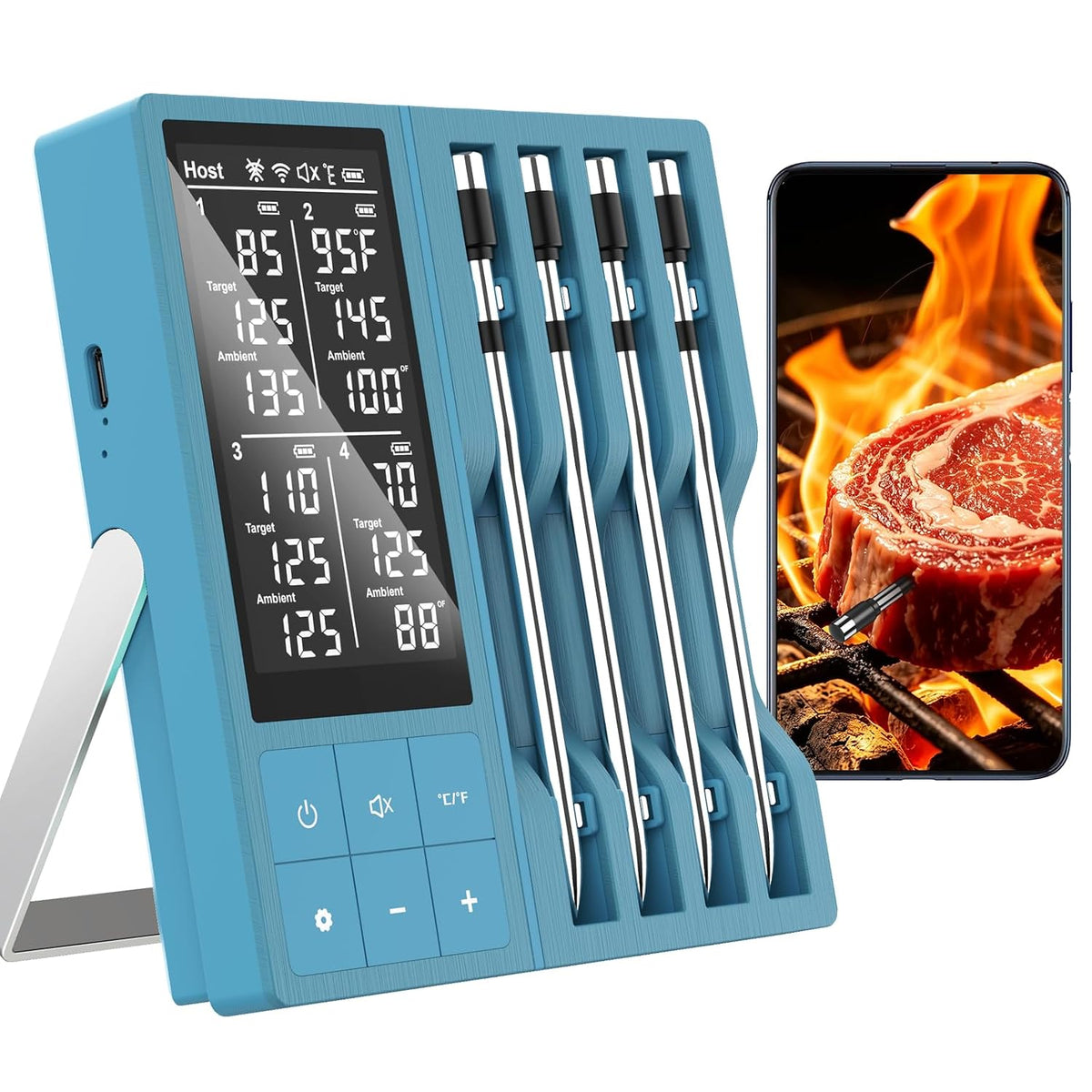Termómetro digital inalámbrico para carne de 800 pies para barbacoa...
