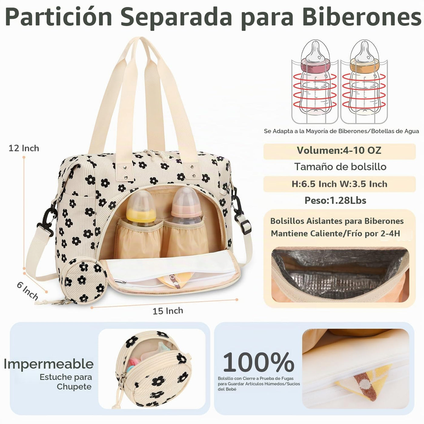 Tenot Bolsa de pañales de pana, bolsa de viaje para pañales con fun...