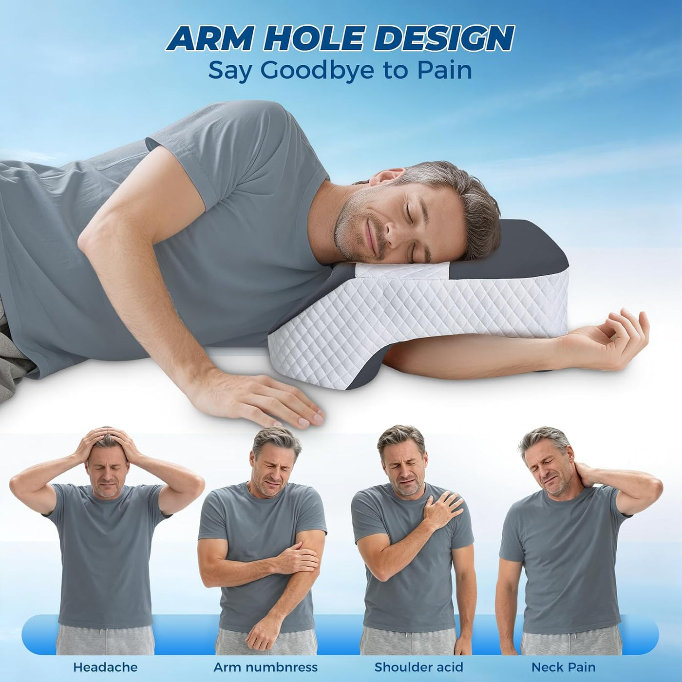 SAHEYER Almohada para dormir lateral con orificios para los brazos,...