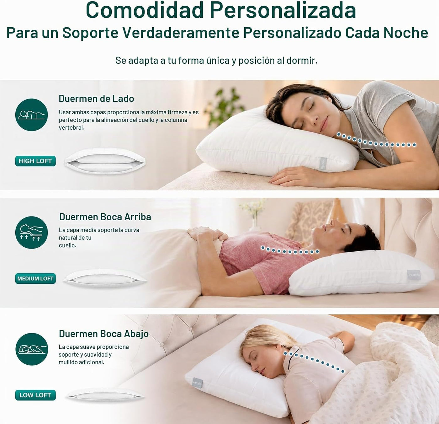 Nuzzle - Almohada de enfriamiento ajustable para dormir de lado, al...