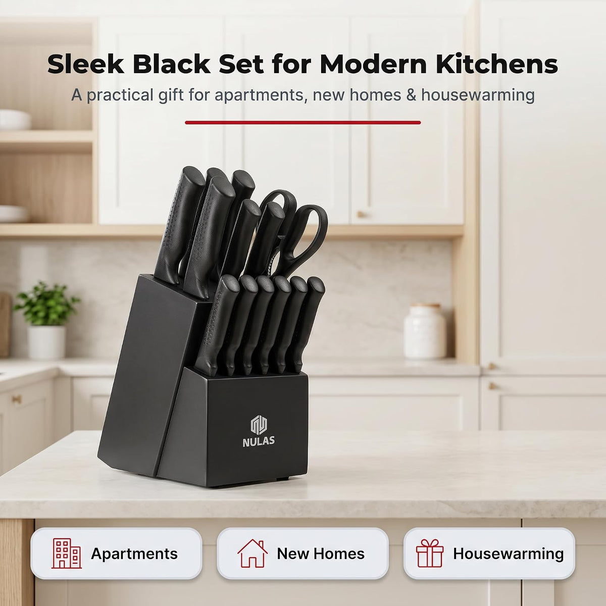 Juego de cuchillos de cocina de 15 piezas con bloque, afilador inte...