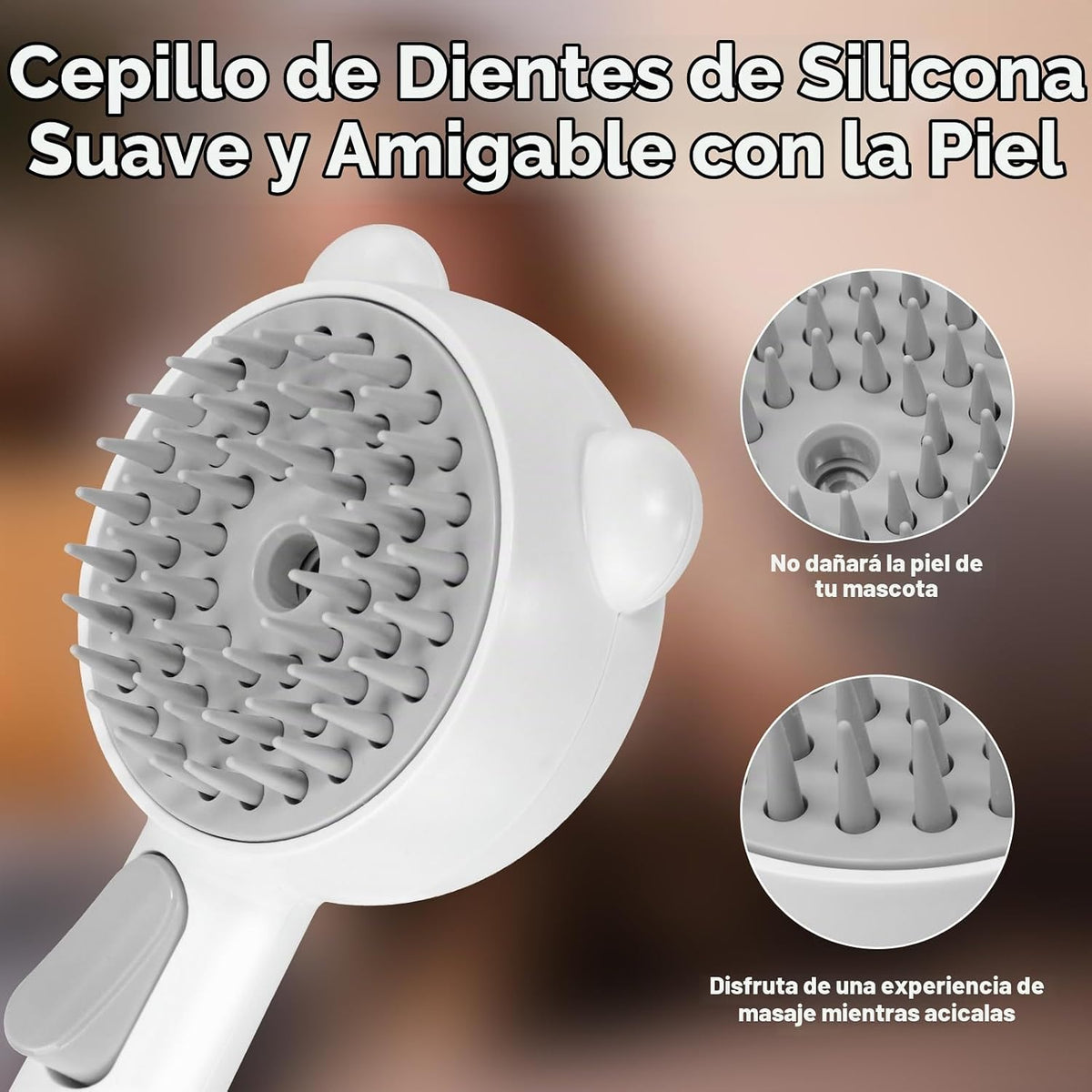 Cepillo de vapor para mascotas autolimpiante para gatos y perros de...