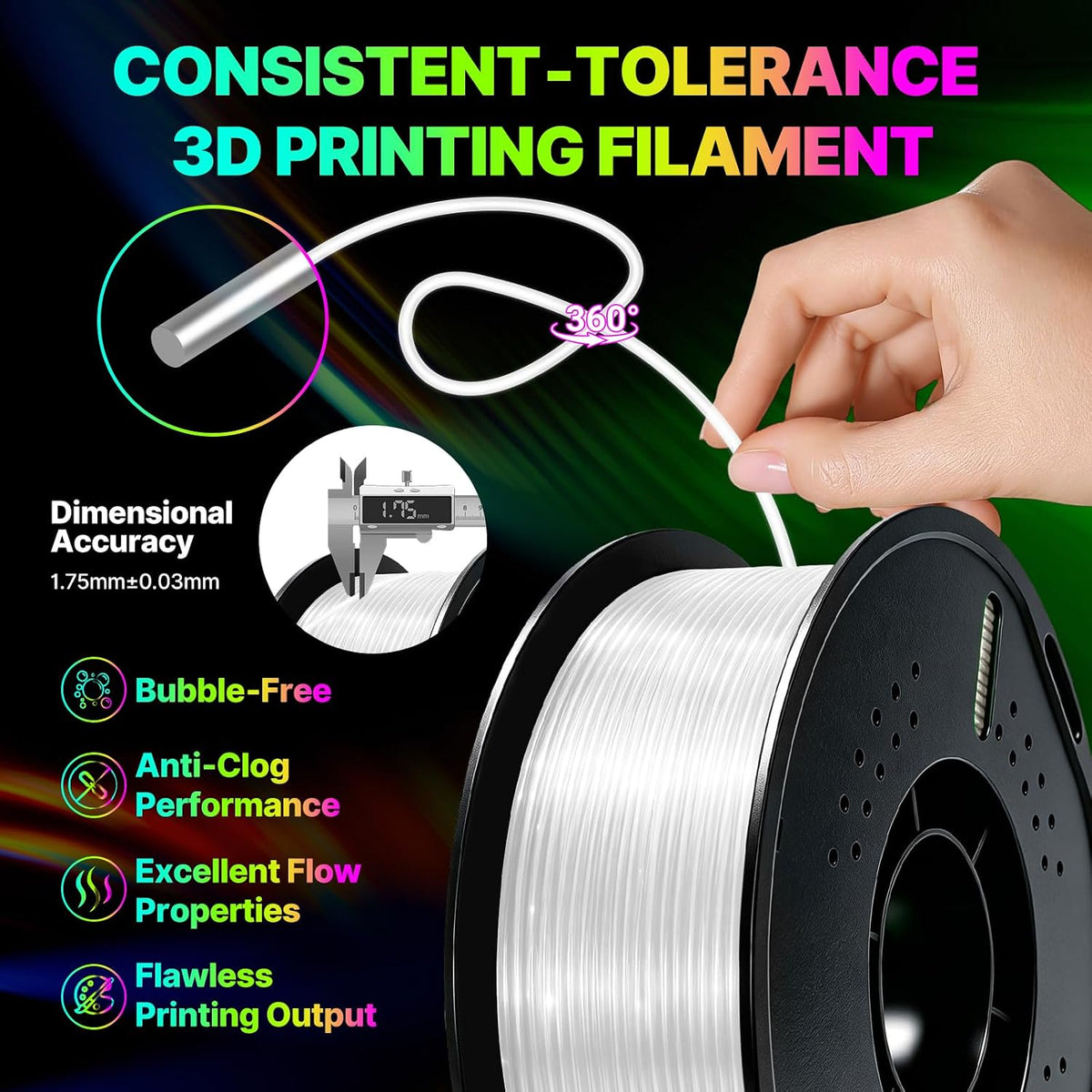 Colourbing Filamento de impresora 3D de TPU flexible 95A, suave y e...
