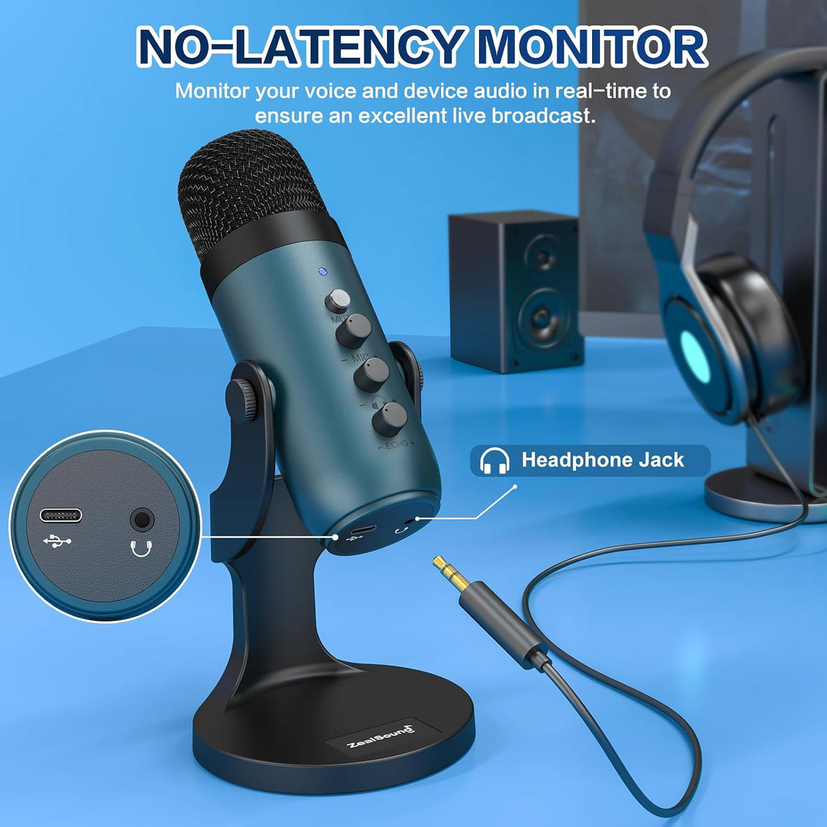 ZealSound Micrófono Podcast para PC, Micrófono USB con cancelación...