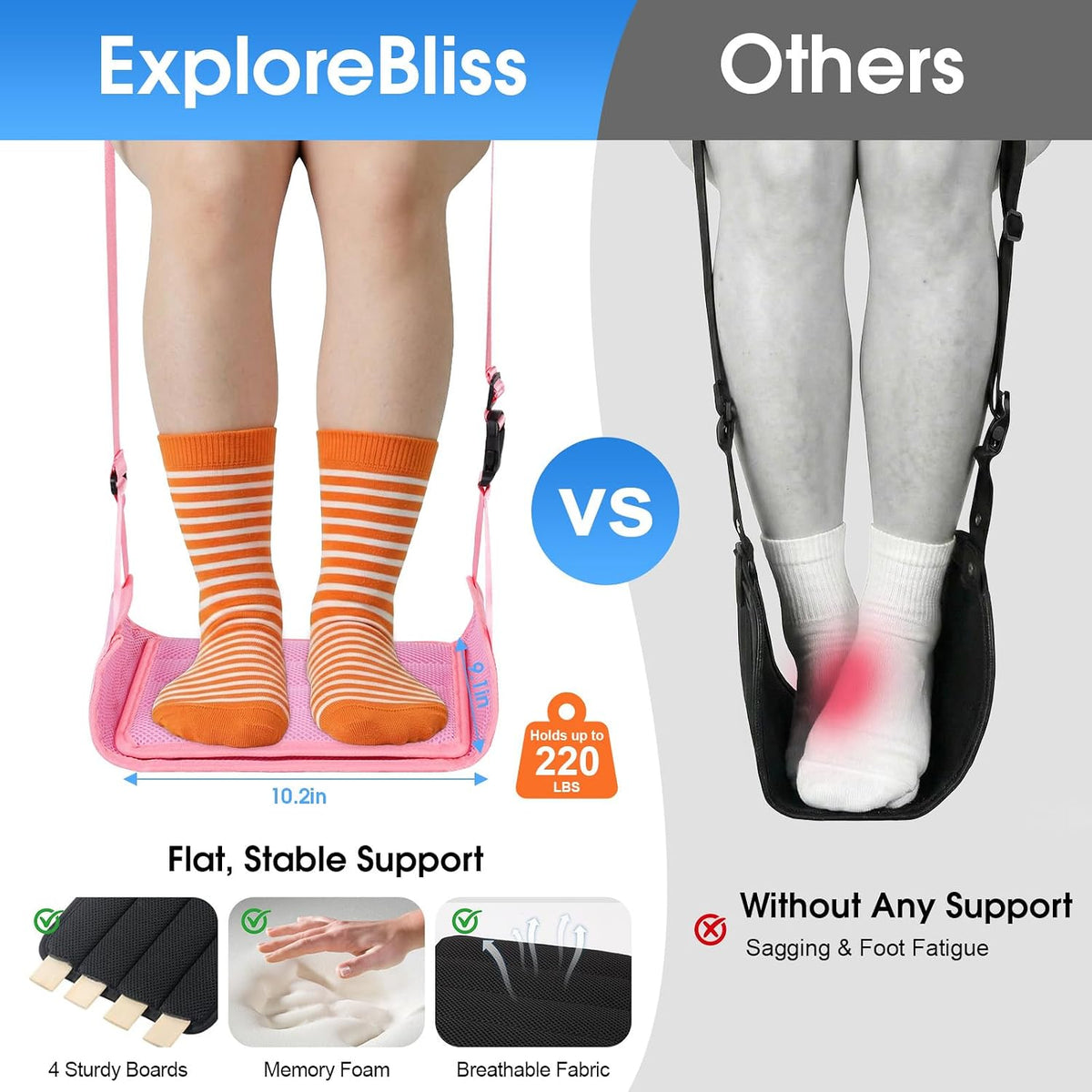 ExploreBliss Reposapiés para avión, hamaca ligera para viajes en av...