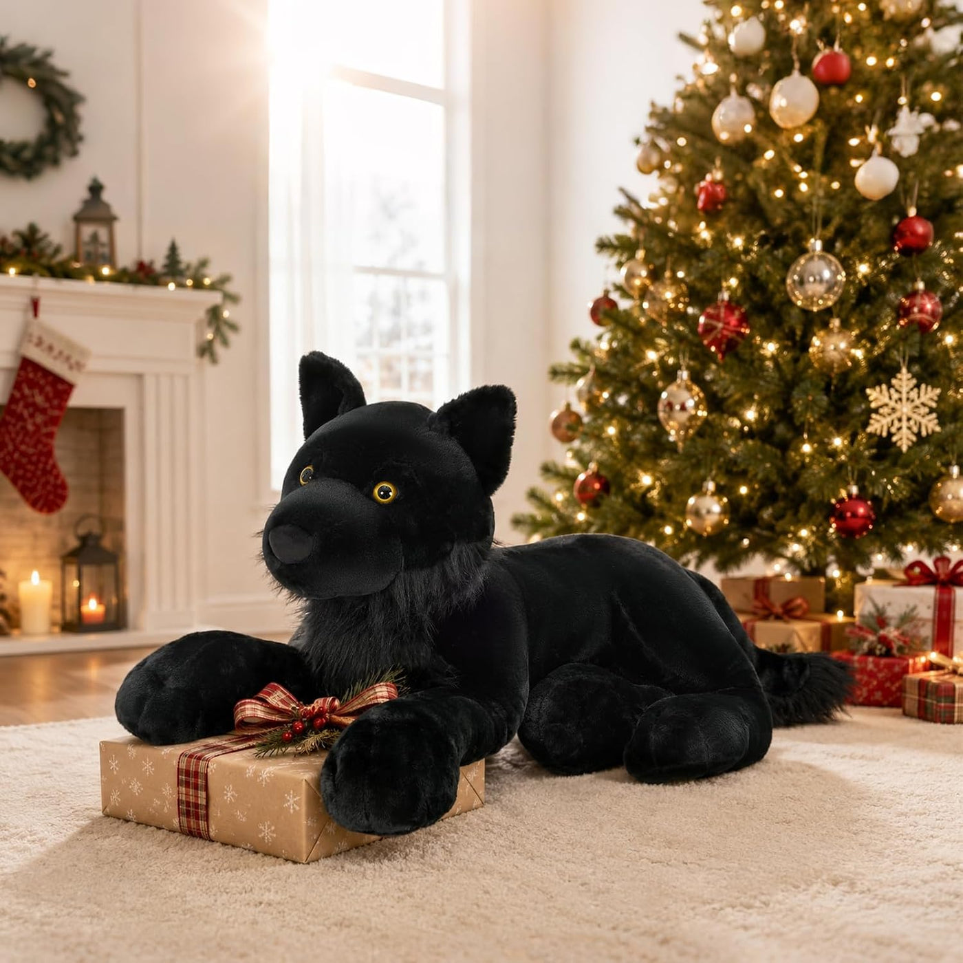 MaoGoLan Peluche de lobo negro, lobo gigante de peluche para niños,...