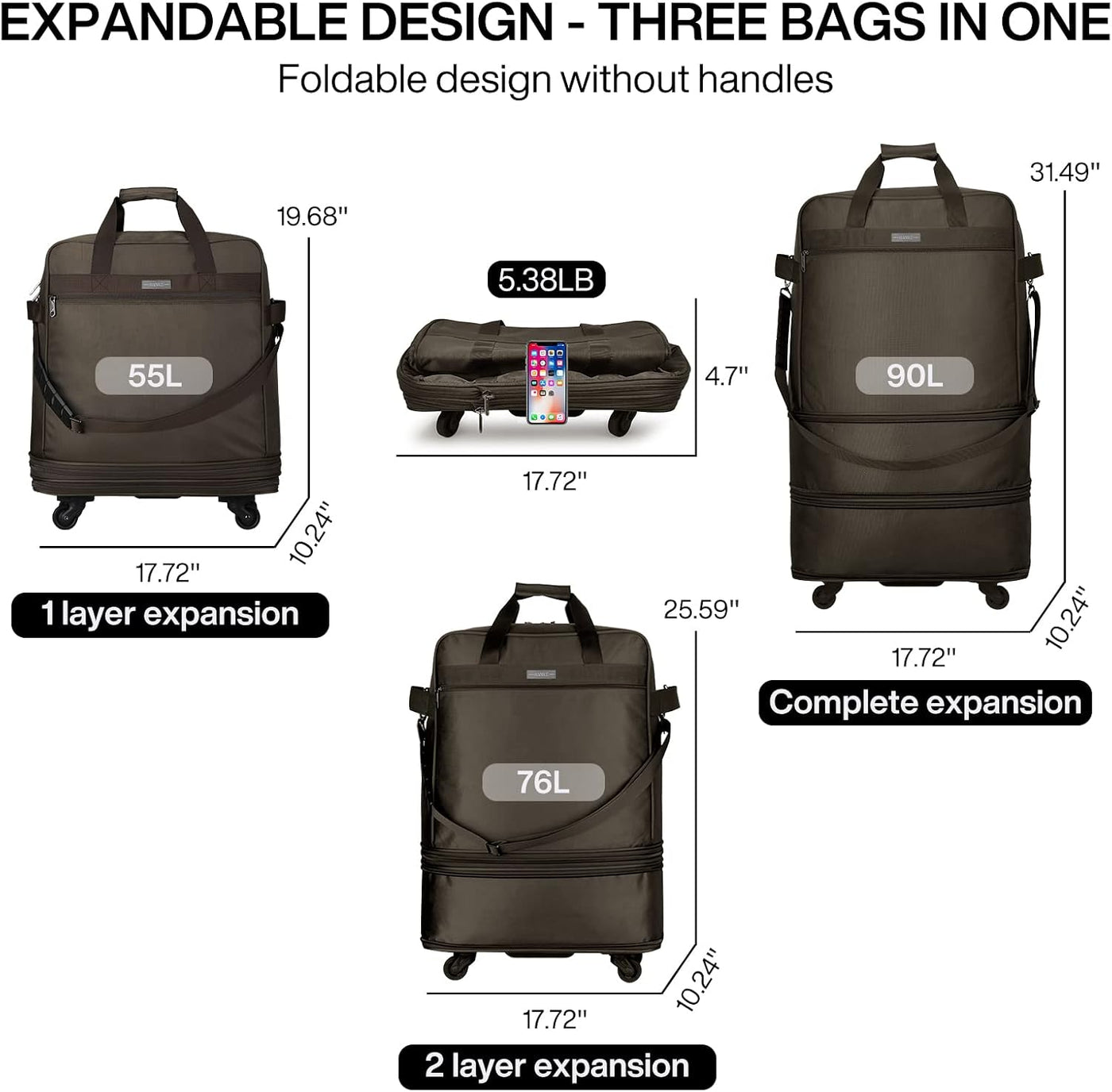 Maletas Hanke con ruedas, bolsa de equipaje plegable y expandible,...