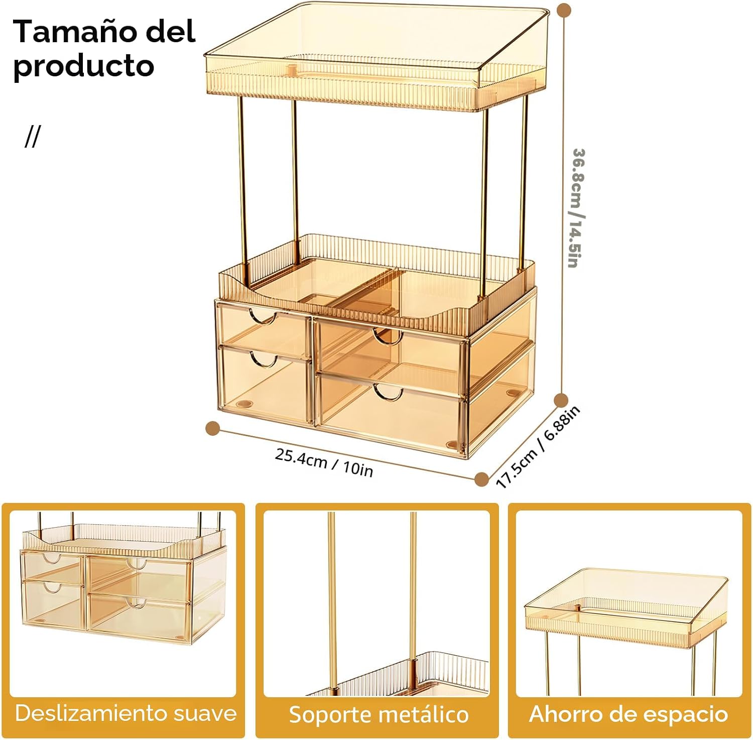 SNSLXH Organizador de maquillaje de 4 cajones, 4 niveles, organizad...