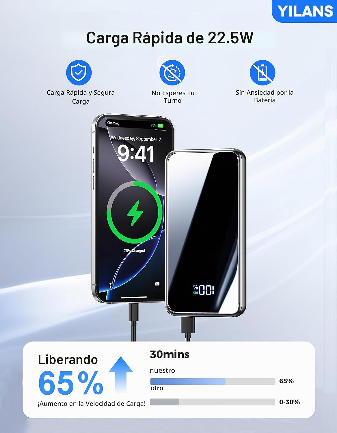 Cargador portátil, cargador de batería de 50000 mAh, cable integrad...