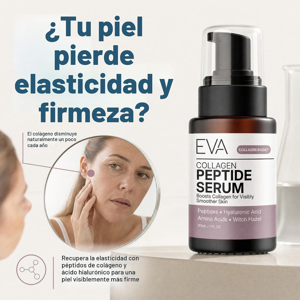 Eva Naturals Suero multipéptido de colágeno para cara, antienvejeci...