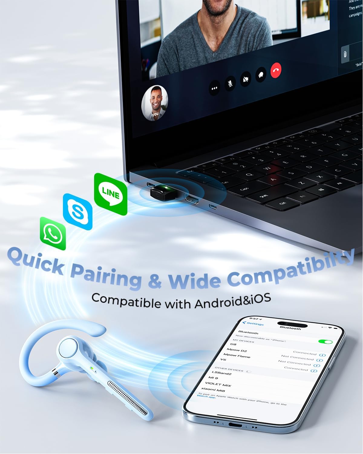 Ngsod Auricular Bluetooth V5.4, auricular inalámbrico USB Dongle co...