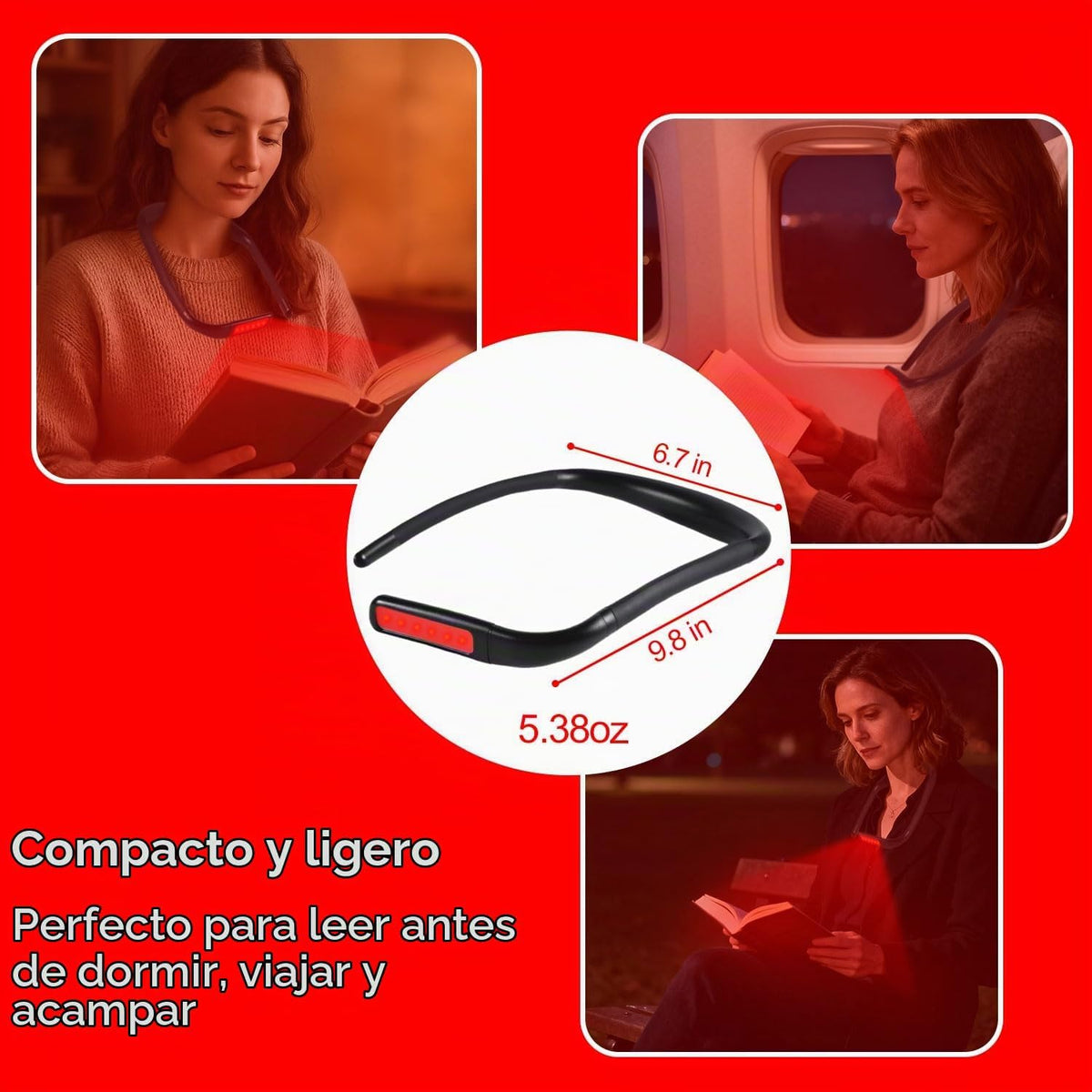 Finezeal Luz de lectura de cuello rojo de 630 nm, luz azul cero, re...