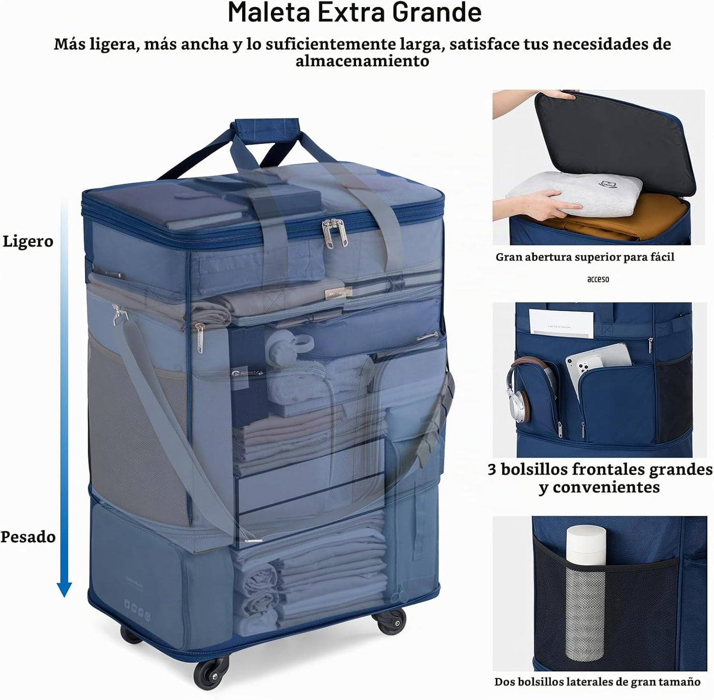 Maletas Hanke con ruedas, bolsa de equipaje plegable y expandible,...