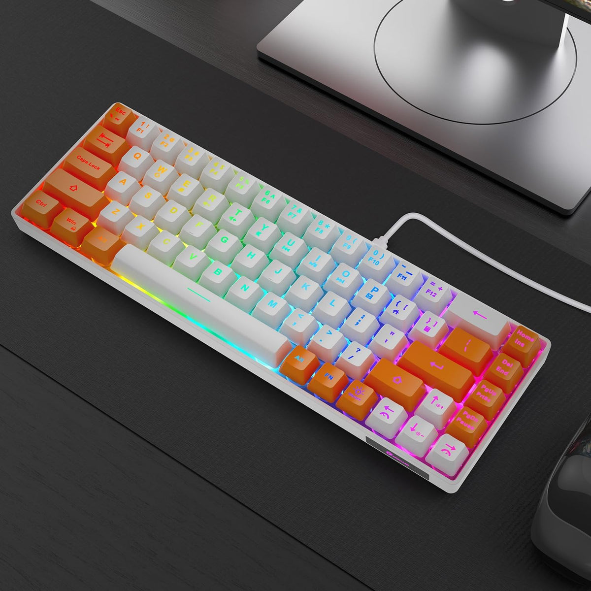 GEODMAER Teclado para juegos 65%, mini teclado con cable retroilumi...