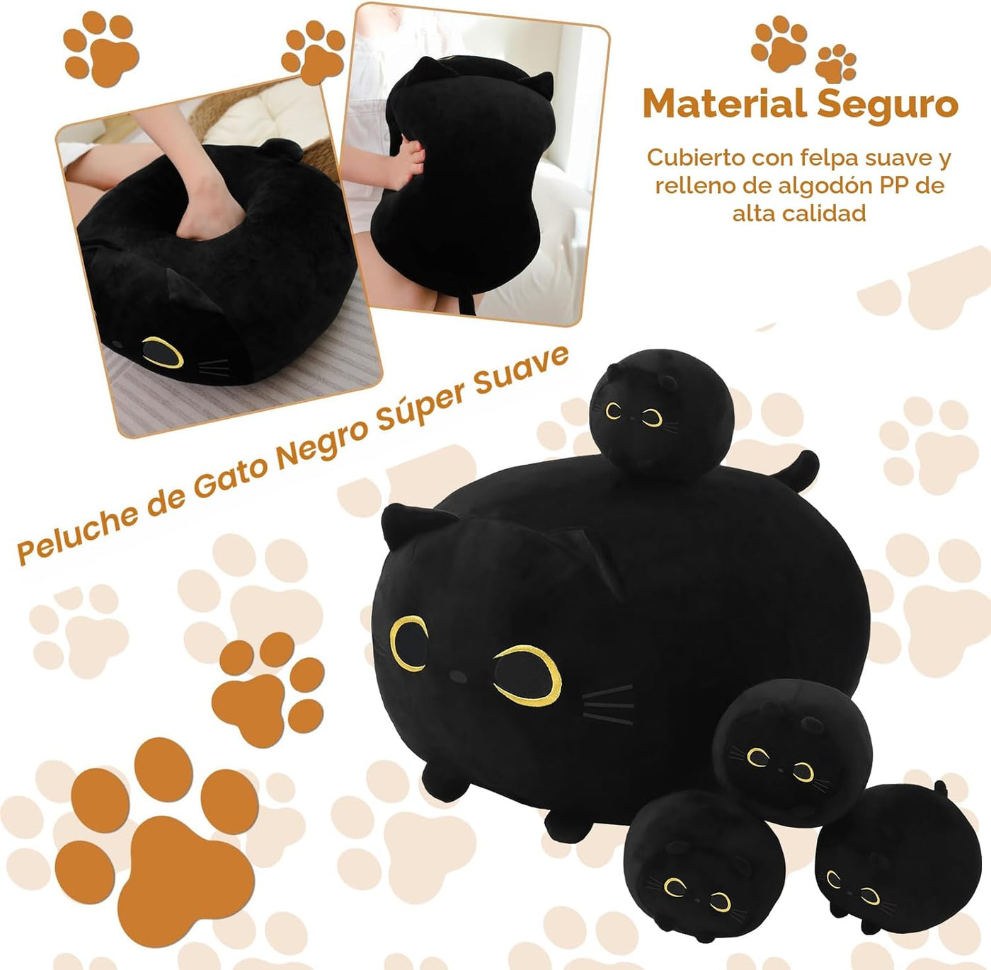 TOYSYM Gato Negro de Peluche Mamá Gato de Peluche Juguetes con 4 Be...