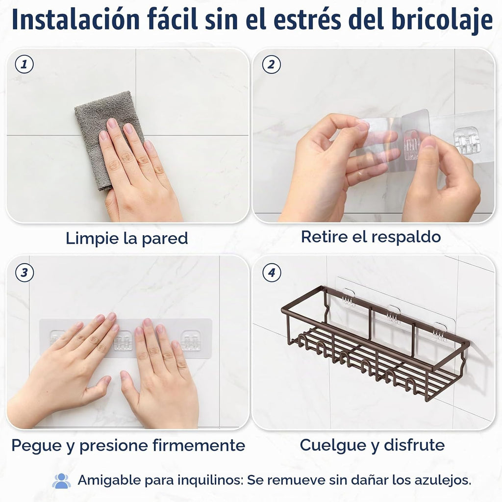 Zeawec Paquete de 8 estantes de ducha adhesivos a prueba de óxido c...