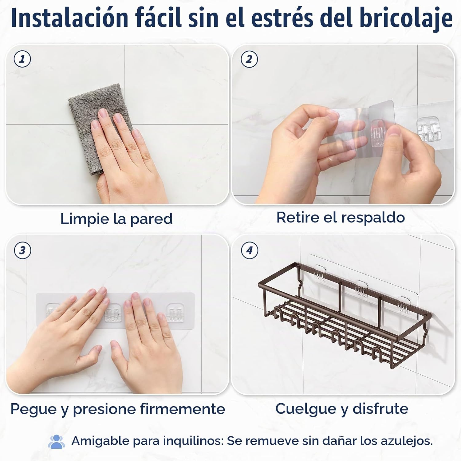 Zeawec Paquete de 8 estantes de ducha adhesivos a prueba de óxido c...