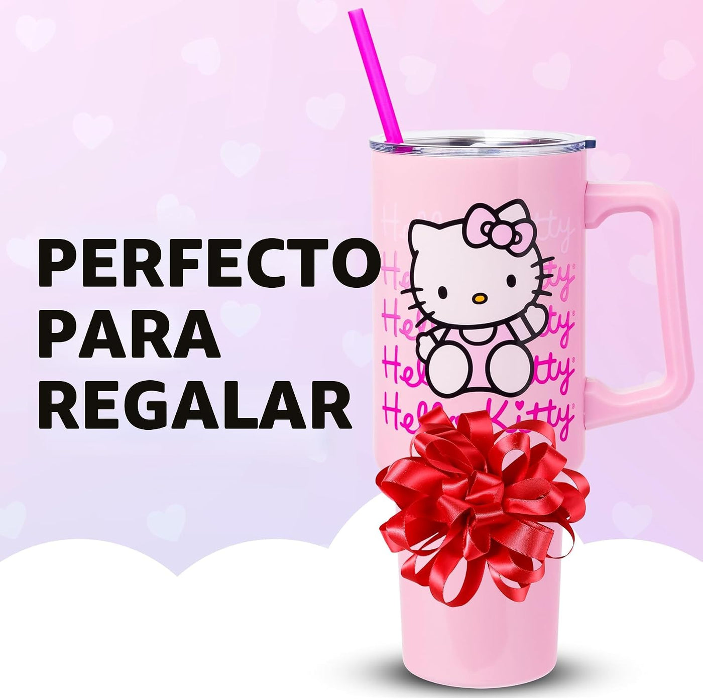 Silver Buffalo - Vaso de acero inoxidable con asa y pajita, cabe en...