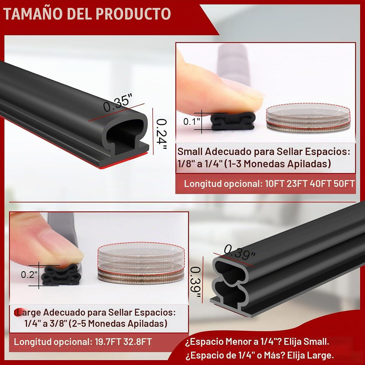 alophoty Burlete para puerta, 50 pies, negro, 0.35 x 0.24 pulgadas...