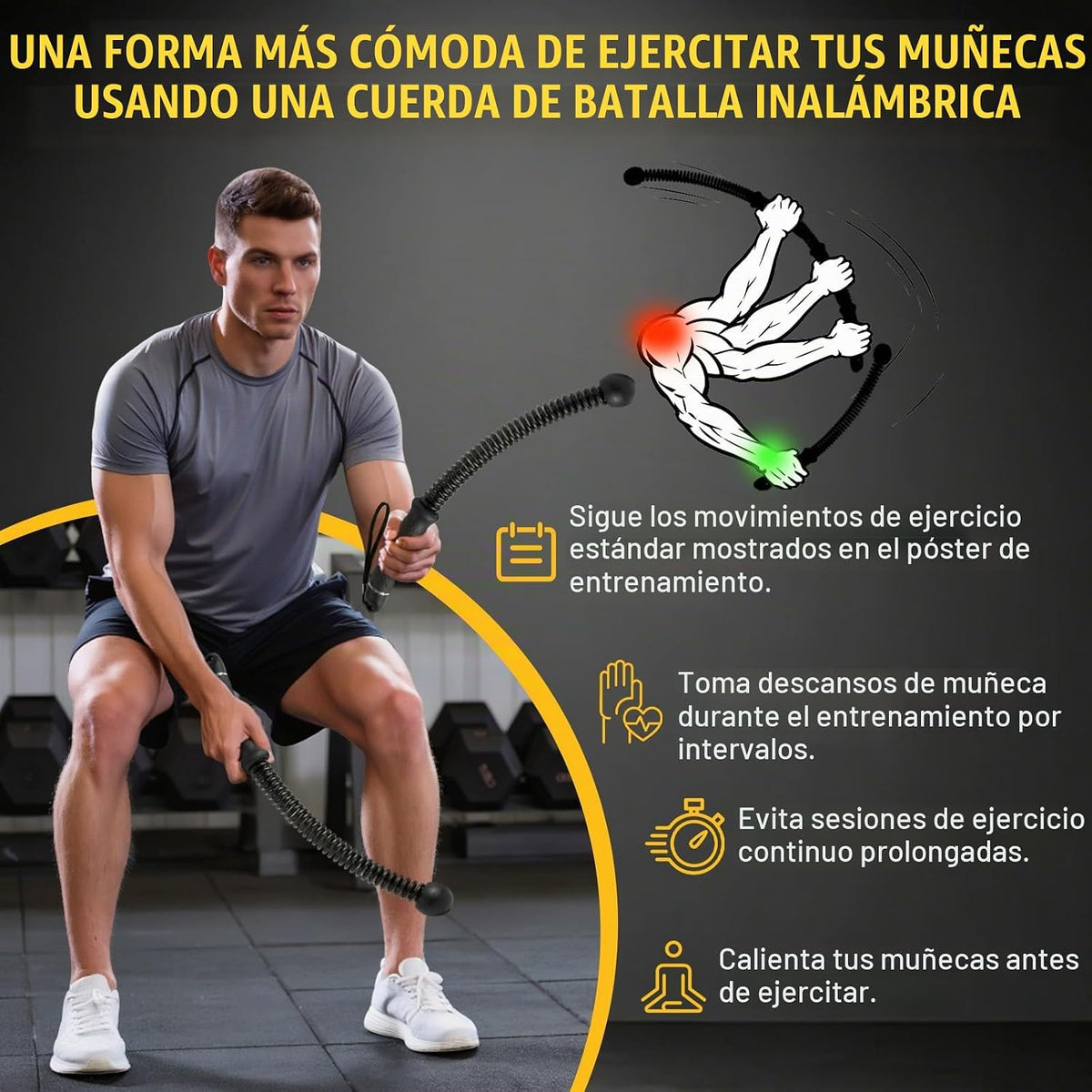 Cuerda de batalla sin cuerda para gimnasio en casa con mango antide...