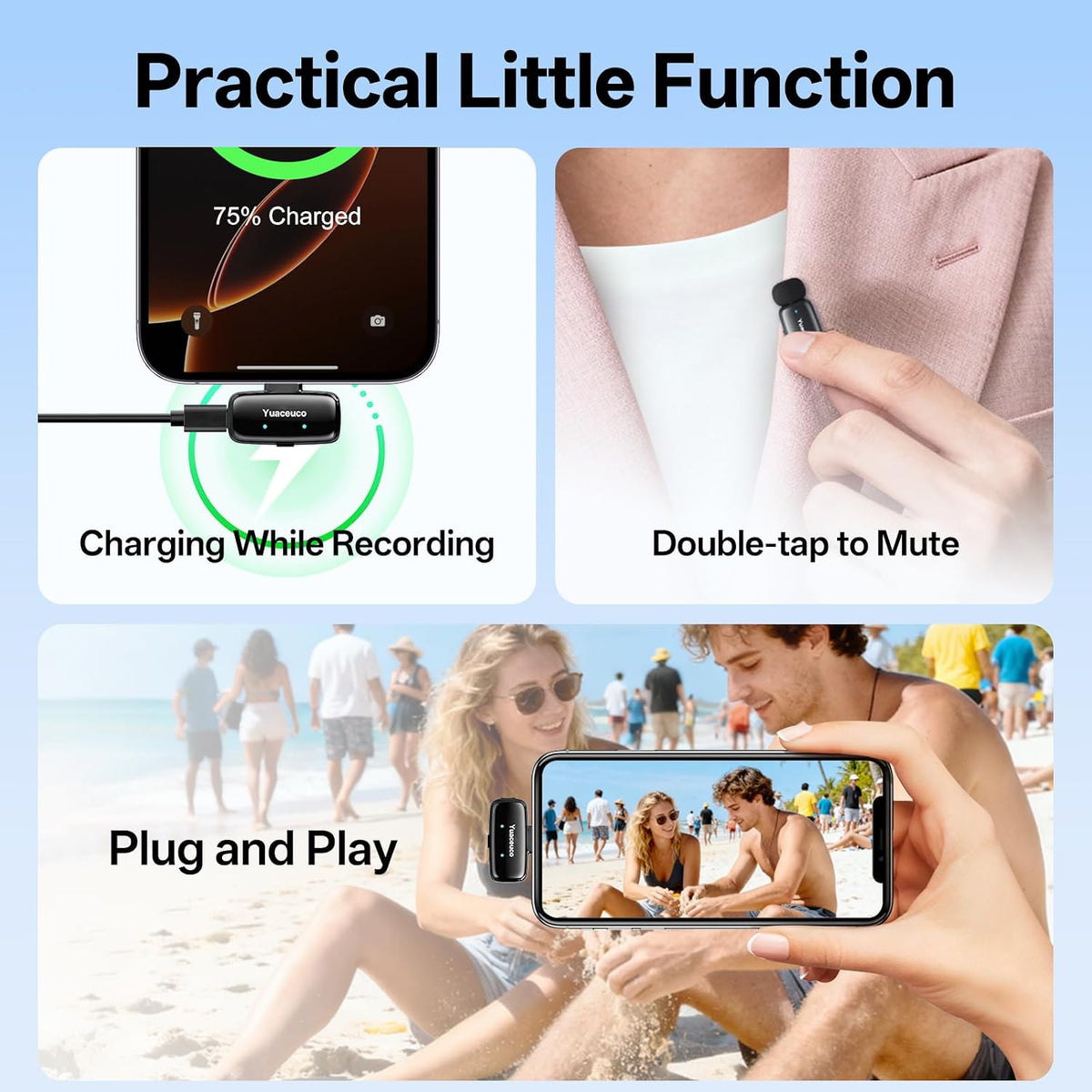 Yuaceuco Mini Micrófono Lavalier Inalámbrico para iPhone iPad Andro...