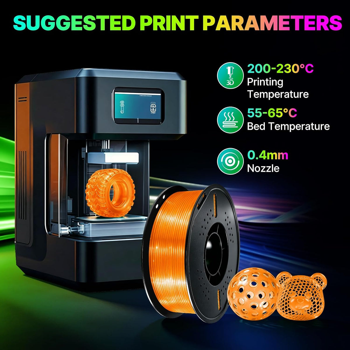 Colourbing Filamento flexible de TPU 95A para impresora 3D, suave y...