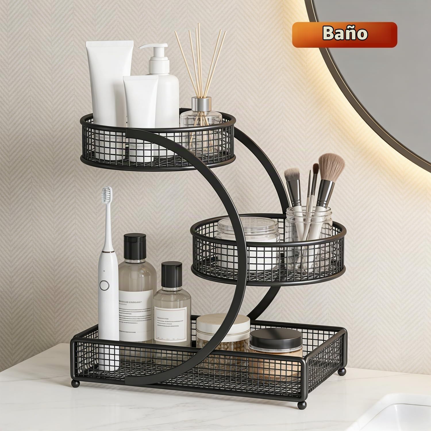 Organizador de maquillaje para tocador, 3 niveles de baño, dormitor...