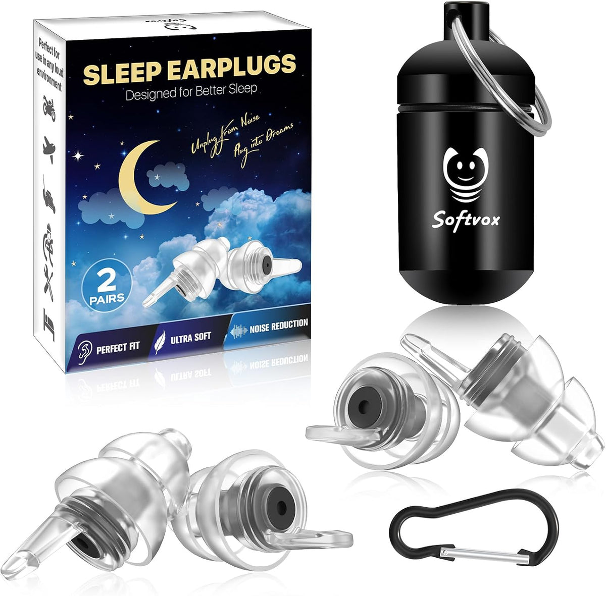 Softvox Tapones para los oídos para dormir 2 pares, ultra cómodos,...