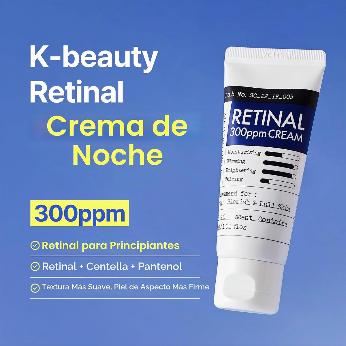 DERMA FACTORY Crema de noche retinal con centella y pantenol, 1.01...