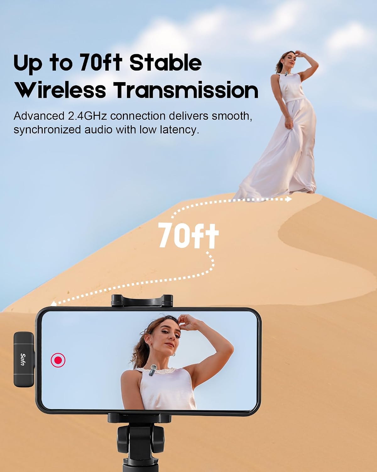 Micrófono inalámbrico Sofn para iPhone y Android, mini micrófono de...