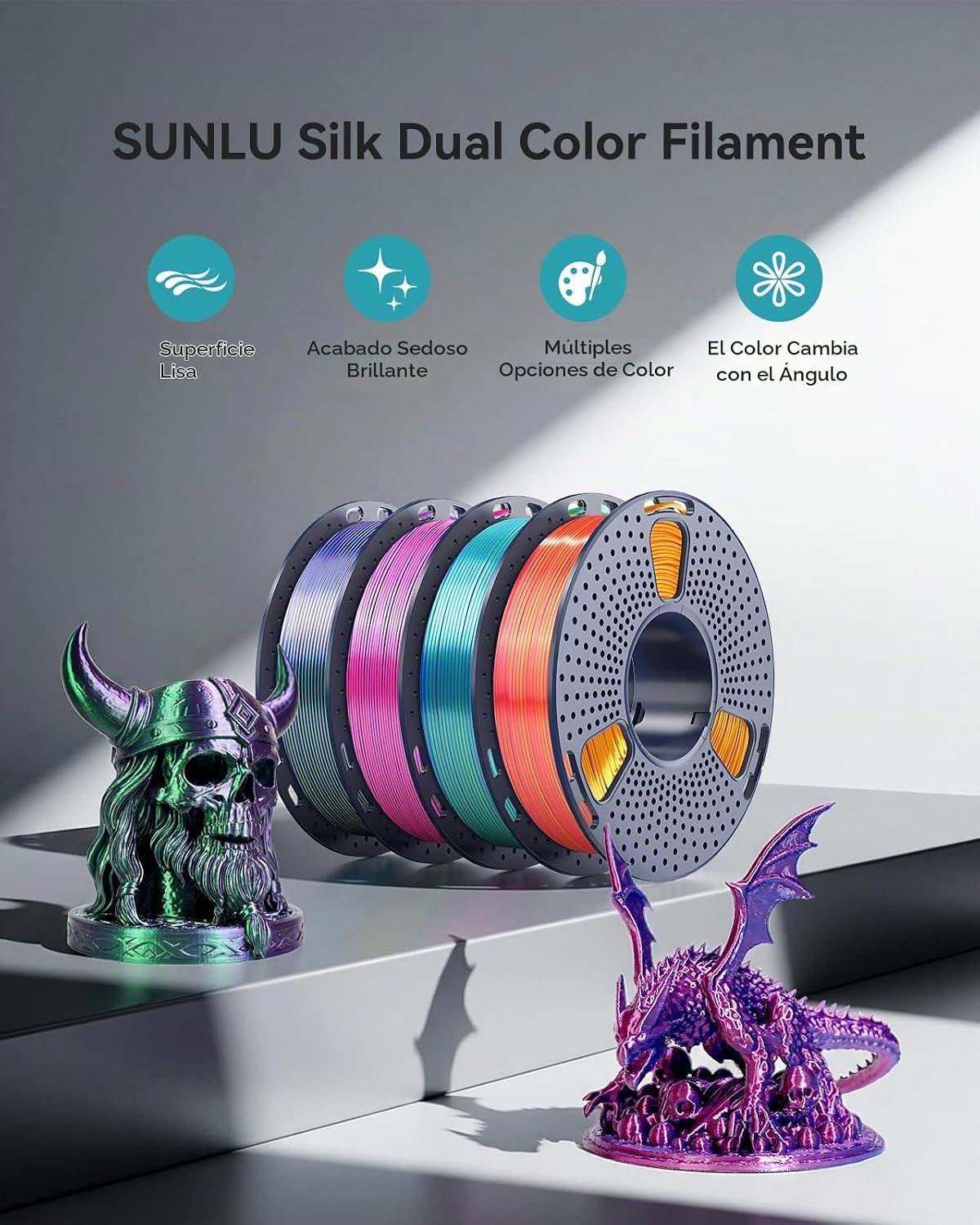 SUNLU - Filamento de ácido poliláctico de triple color de seda de 0...