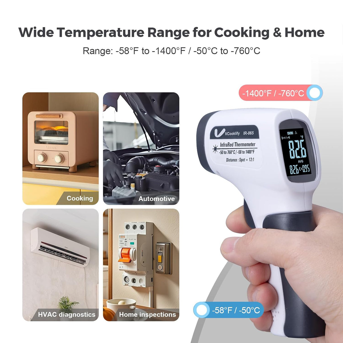 Pistola de temperatura VCooklify para carne, pistola de termómetro...