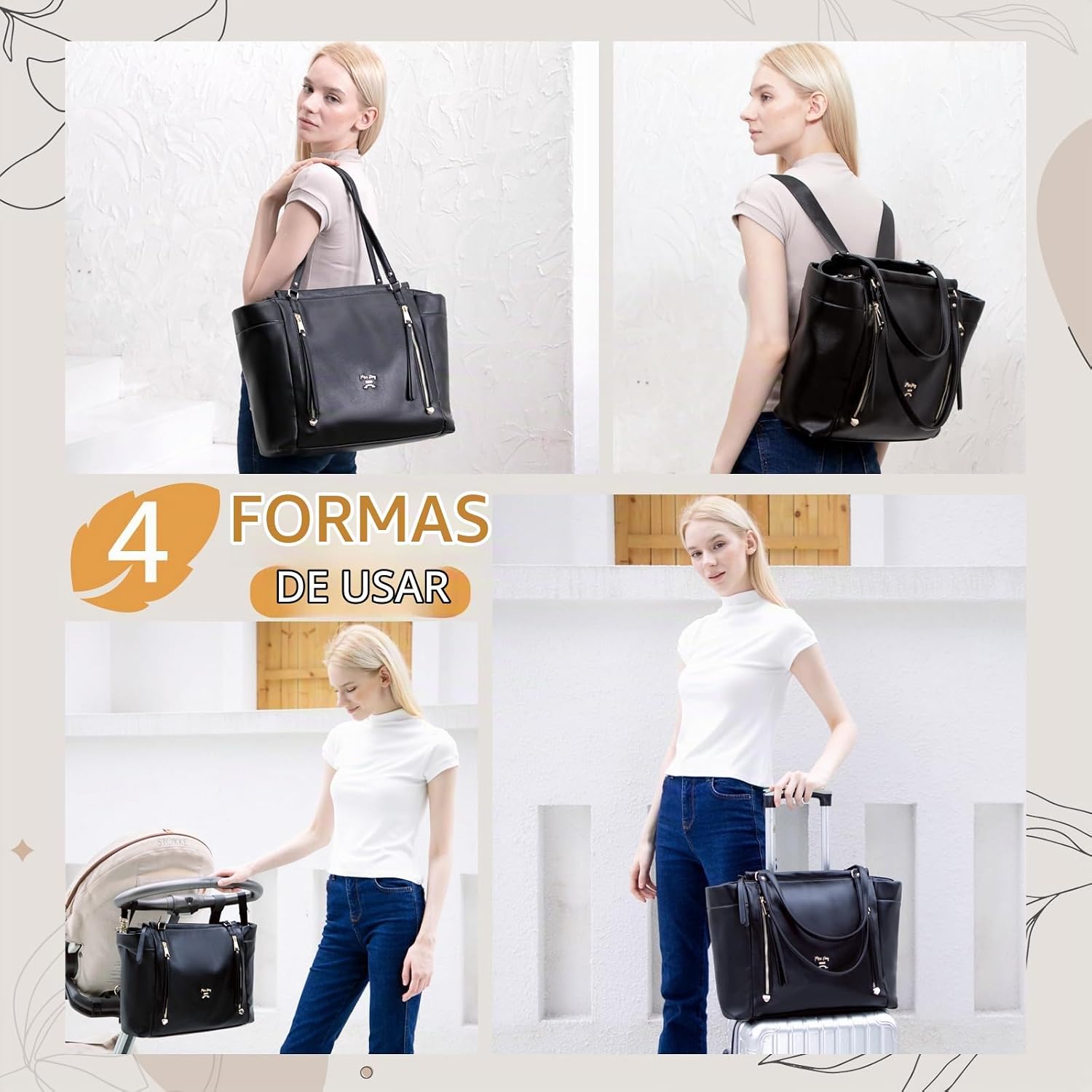 miss fong Bolso de cuero para pañales tipo mochila, bolso grande de...