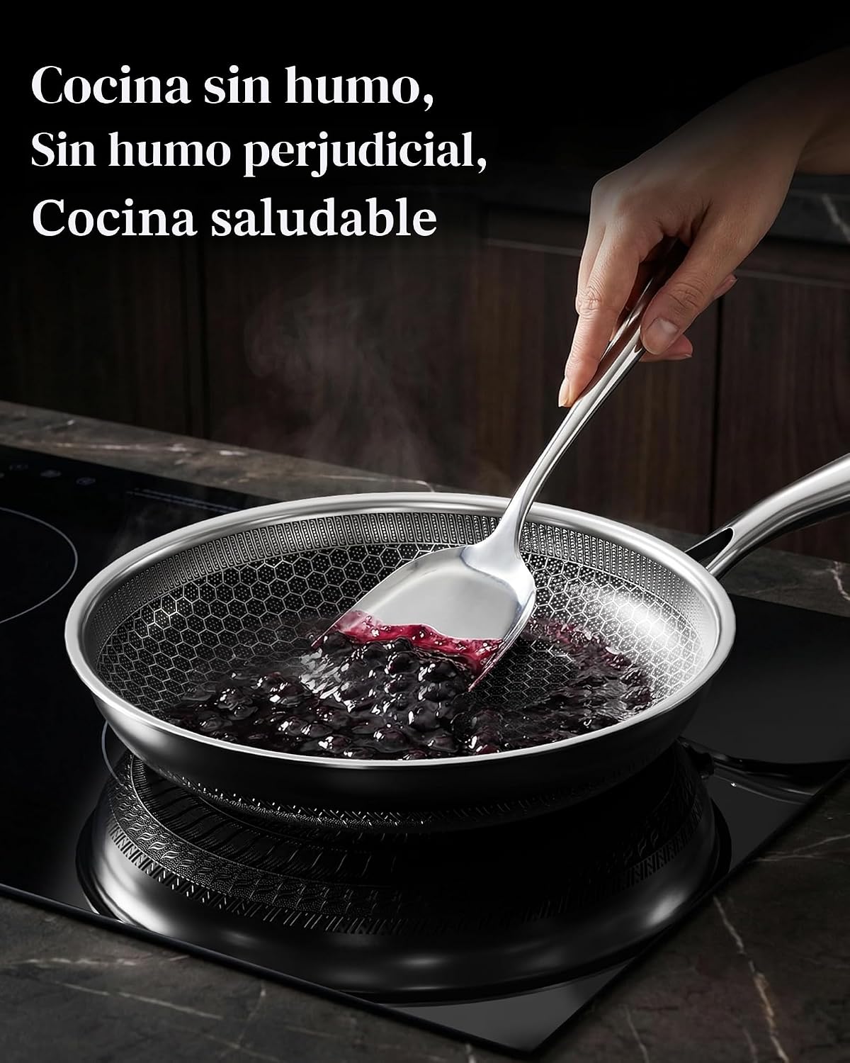 XBM Honeycomb - Sartén antiadherente de acero inoxidable con tapa d...