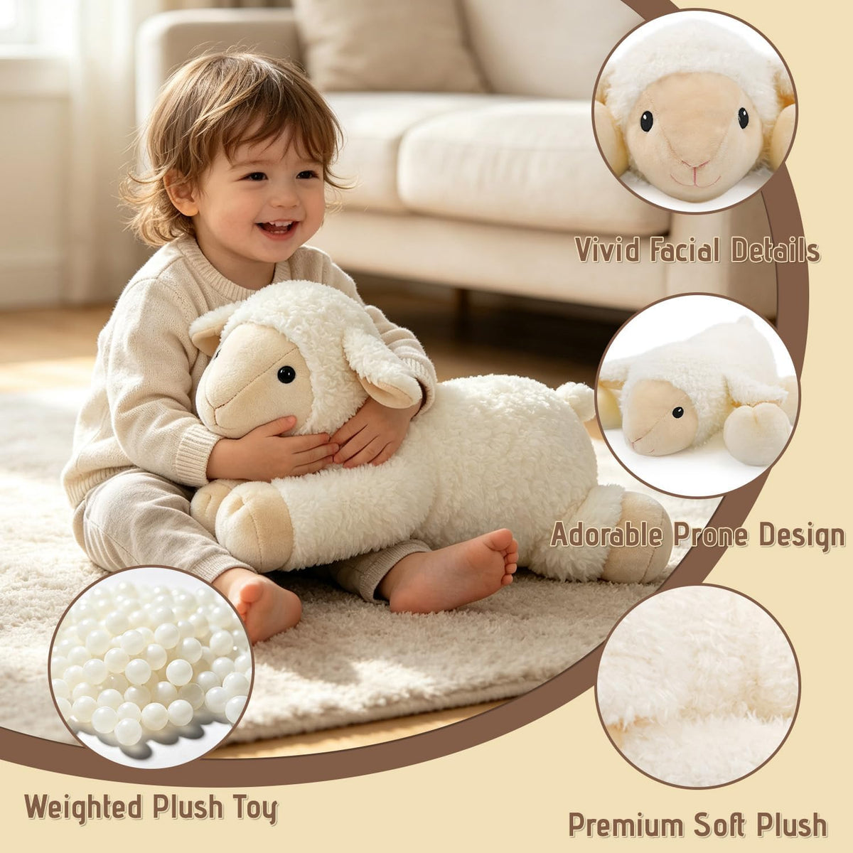 JUSTQUNSEEN Animales de peluche con peso de cordero para adultos y...