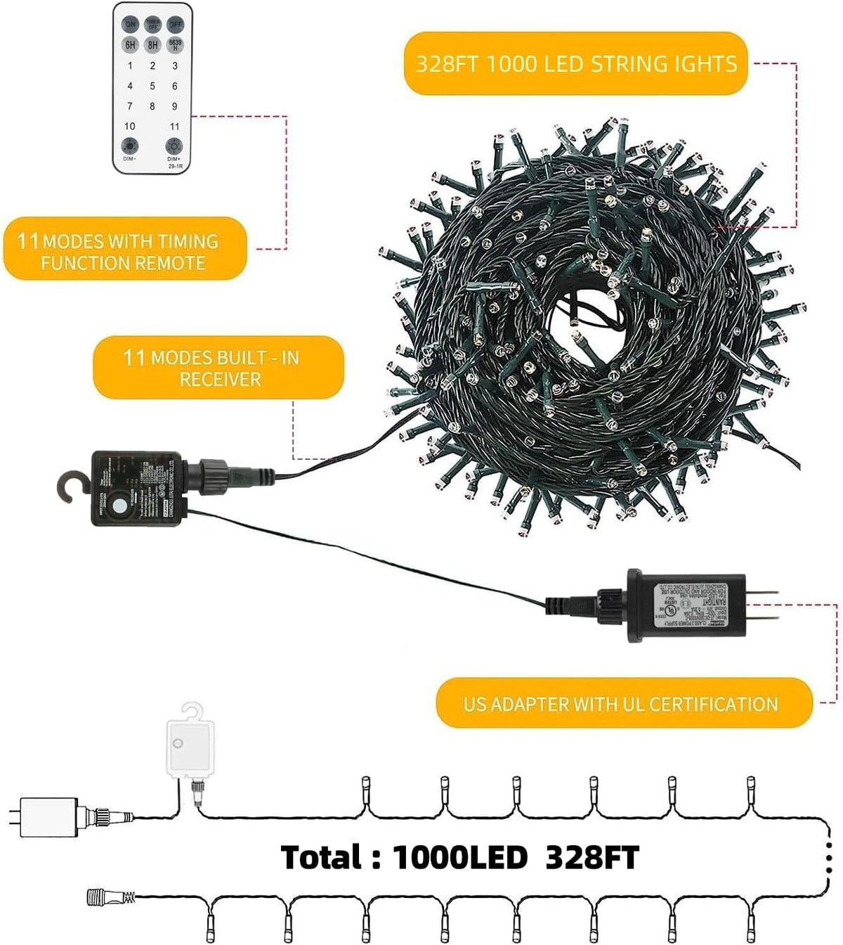 VTECHOLOGY 1000 luces LED de color blanco cálido a multicolor para...
